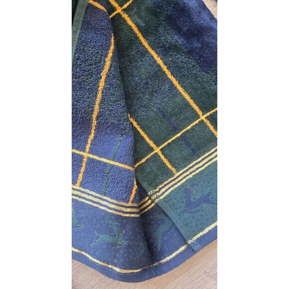 2 VTG Kmart Trim A Home Towel Sets NOS Blue/ Green Plaid With Reindeer Christmas - Picture 7 of 8